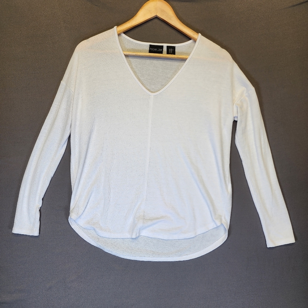 ​Rachel Zoe White V-Neck Knit Sweater XS Minimalist Quiet Luxury Boho Slub Top